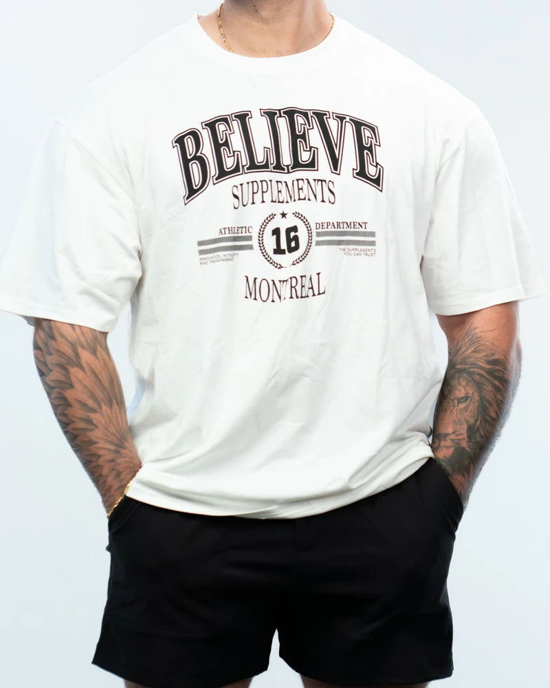 White Oversized Believe Tee
